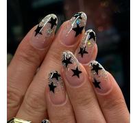 Caiguoer Lot de 24 faux ongles courts dégradés à paillettes pour femmes et filles (B)