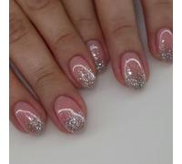 Caiguoer Lot de 24 faux ongles courts dégradés à paillettes pour femmes et filles (C)