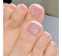 Caiguoer Lot de 24 faux ongles d'orteils carrés à bord blanc à presser pour femmes et filles (A)