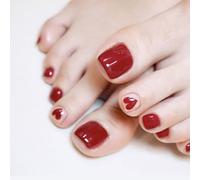 Caiguoer Lot de 24 faux ongles d'orteils rouges à presser en forme de cœur pour femmes et filles (B)