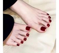 Caiguoer Lot de 24 faux ongles d'orteils rouges à presser en forme de cœur pour femmes et filles (C)