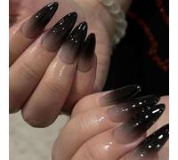 Caiguoer Lot de 24 faux ongles en forme de croix, en dentelle, noirs, pour Halloween - Pour femmes et filles (A)
