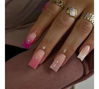 Caiguoer Lot de 24 faux ongles longs carrés multicolores à presser pour femmes et filles