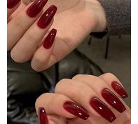 Caiguoer Lot de 24 faux ongles longs carrés rouges à presser pour femmes et filles (A)