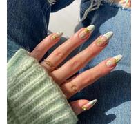 Caiguoer Lot de 24 faux ongles longs ovales à presser en forme de fleur pour femmes et filles