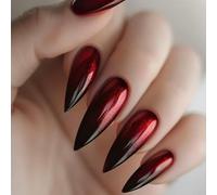Caiguoer Lot de 24 faux ongles pointus rouges pour Halloween - Dégradé - Longs - Pour femmes et filles (B)