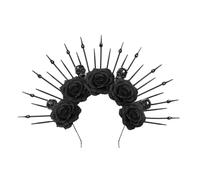 Caiguoer Serre-tête tête de mort noir couronne florale rose accessoires d'Halloween gothique reine bandeau Halloween coiffe pour femme