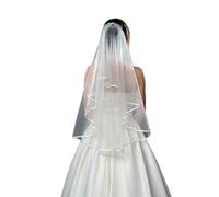 Caiguoer voile de mariage blanc, voile de mariée de 2 niveaux avec bord de ruban de peigne pour la douche de mariées, enterrement de vie de jeune fille pour des femmes et des filles, Blanc, 1