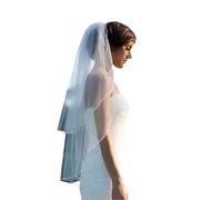 Caiguoer voile de mariage blanc, voile de mariée de 2 niveaux avec peigne de bachelorette partie de poule pour les femmes et les filles, Blanc, 1