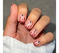 Caiguuer 24pcs carré court Halloween faux ongles rouge sang gouttes faux ongles presse - ongles pour les femmes et les filles