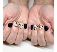 Caiguuer 24pcs fantômes citrouille araignée toile Halloween faux ongles crâne noir court faux ongles femmes et les filles presser les ongles (H, Une taille)