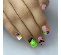 Caiguuer 24pcs fantômes citrouille faux ongles Halloween court faux ongles femmes et filles presser les ongles (B, Une taille)