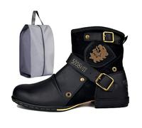 CaiHmnsa Bottes de moto for hommes Bottines Bottes en cuir à fermeture éclair à la mode Chaussures décontractées Bottes de moto imperméables Bottes occidentales Grande taille(Black,EU 42)