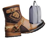CaiHmnsa Bottes de moto for hommes Bottines Bottes en cuir à fermeture éclair à la mode Chaussures décontractées Bottes de moto imperméables Bottes occidentales Grande taille(Yellow brown,EU 42)
