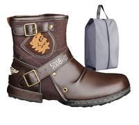 CaiHmnsa Bottes de moto for hommes Bottines Bottes en cuir à fermeture éclair à la mode Chaussures décontractées Bottes de moto imperméables Bottes occidentales Grande taille(Coffee,EU 42)