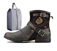 CaiHmnsa Bottes de moto for hommes Bottines Bottes en cuir à fermeture éclair à la mode Chaussures décontractées Bottes de moto imperméables Bottes occidentales Grande taille(Coffee,EU 46)