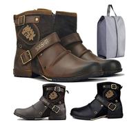CaiHmnsa Bottes de moto for hommes Bottines Bottes en cuir à fermeture éclair à la mode Chaussures décontractées Bottes de moto imperméables Bottes occidentales Grande taille(Yellow brown,EU 43)