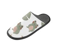 Caihoyu Chaussons d'intérieur en polyester, Nymphéa Vert Grenouille Lys | Semelle intérieure en mousse à mémoire de forme pour chambre à coucher salon Vert grenouille Lily Pad Water Lily Libellule