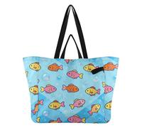 Caihoyu Grand sac fourre-tout en toile pour femme - Sac d'épicerie quotidien pour femme - Kit de livraison de maternité - Poissons colorés et bulles