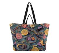 Caihoyu Grand sac fourre-tout en toile robuste pour la cuisine, les courses, les demoiselles d'honneur pour homme, fête de mariage, voyage, linge, serpents bleus