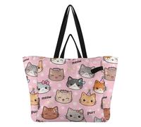Caihoyu Grand sac fourre-tout en toile robuste pour la cuisine, les courses, les demoiselles d'honneur, les cadeaux de mariage, les voyages, motif chat mignon