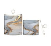 Caihoyu Lot de 2 petites boîtes de rangement décoratives en plastique marbré blanc gris transparent avec couvercle pour cotons-tiges, tampons de coton