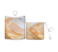 Caihoyu Lot de 2 petites boîtes de rangement décoratives en plastique transparent avec couvercle pour cotons-tiges, marbre blanc pêche