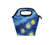 Caihoyu Masterpiece Sac à déjeuner avec poignée incurvée pour fille Motif nuit étoilée Peinture à l'huile Sac isotherme résistant à l'eau pour pique-nique Plage Collège