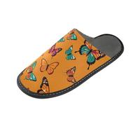 Caihoyu Pantoufles d'intérieur en flanelle douce, Boho Blush Green Orange Butterfly, 5.5-6