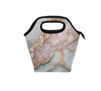 Caihoyu Petit sac à déjeuner en marbre blanc or rose avec poignée incurvée pour femme - Étanche - Isotherme - Pour plage, pique-nique, école