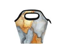 Caihoyu Petits sacs à déjeuner marbrés argentés et oranges pour femme avec poignée incurvée, étanches pour la plage, l'école