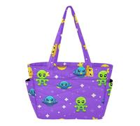 Caihoyu Sac à main fourre-tout pour femme avec plusieurs poches et compartiments zippés, Pixel Aliens et Ufos