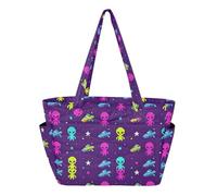 Caihoyu Sac fourre-tout pour le travail, les voyages, l'université avec plusieurs poches et compartiments zippés, Pixel Aliens et Ufos