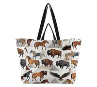 Caihoyu Sacs fourre-tout en toile de grande capacité pour homme, voyage, plage, mariage, faune et montagnes