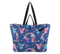 Caihoyu Sacs fourre-tout en toile tendance pour la cuisine, les courses, les mamans, les femmes, l'hôpital, le shopping, la plage, les voyages, motif fée arc-en-ciel