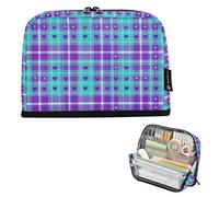 Caihoyu Trousse à crayons de grande capacité avec compartiment - Sac multifonction pour homme - Motif cœurs et carreaux