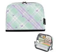 Caihoyu Trousse à crayons de grande capacité avec emplacements pour stylos - Organiseur de bureau pour homme, collège, école maternelle, papillons et carreaux