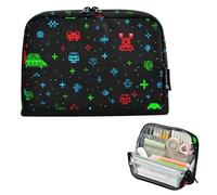 Caihoyu Trousse de transport de grande capacité pour adultes, fournitures scolaires, Pixel Space Invaders