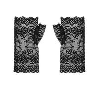 CAIKAILIOR Gants sans doigts pour femme, gants courts en dentelle noir et blanc, gants en maille noirs, accessoires de costume steampunk pour femme, accessoires de sorcière, mariage Wednesday, Noir