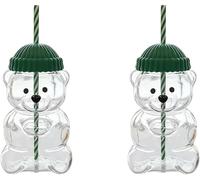 Caikbms Gobelets Paille Verre Motif Ours, Tasses Café Mignonnes Noël avec Ours, Mugs 590 ML pour Jus, Lait, Cocktails Et Autres Boissons, Verrerie, Cadeaux Noël Et Danniversaire 2pc