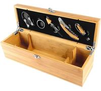 cailion Boîte de Bouteille de vin avec Ensemble d'accessoires de vin,Boîte à vin Vintage en Bois,Ensembles de Sommelier avec Ouvre-Bouteille,Bouchon de vin (Bamboo)