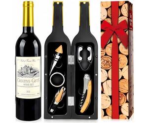 cailion Set de Tire-Bouchons en Forme de Bouteille de vin, Ensemble de Tire-Bouchon, Coffret Cadeau d'accessoires pour Le vin, Ensembles de Sommelier avec ouvre-Bouteille (Gold bottle001)