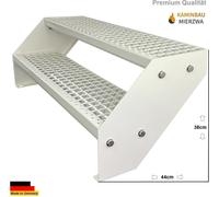 Caillebotis acier Escalier à limon 2 marches Galvanisé & Peint en blanc - (L x l x h) 44cm x 80cm x 38cm