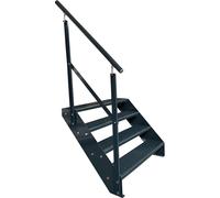 Caillebotis Acier Escalier à limon 4 marches Galvanisé & Peint en poudre Anthracite + Rampe Gauche - (L x l x H) 82cm x 140cm x 76cm