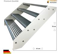 Caillebotis Acier Escalier à limons 4 marches Galvanisé & Blanc Limons peints par poudrage - (L x l x h) 82cm x 60cm x 76cm