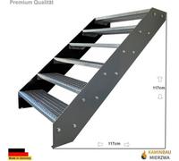 Caillebotis Acier Escalier à limons 6 marches Galvanisé & Anthracite Limons thermolaqués - (L x l x h) 120cm x 80cm x 114cm