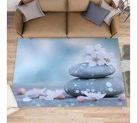 Cailloux Tapis 90x150 cm Fleurs Blanches Moquette Antiderapant à Poils Courts Tapis 3D Lavable en Machine Convient aux Petits Salons Chambres Couloirs et Salles à Manger a-1236