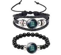 Caimeytie 2 pièces Bracelets Fille Constellation,Le Zodiaque,Ensemble de Bracelet en Cuir, réglable,Bracelets tissés à la Main,Bracelet Femme,Cadeaux Constellation Gémeaux