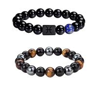 Caimeytie Lot de 2 Bracelets pour Homme réglables en Perles élastiques Constellation Signes du Zodiaque Porte-Bonheur 21,5 cm