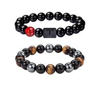Caimeytie Lot de 2 Bracelets pour Homme réglables en Perles élastiques Constellation Signes du Zodiaque Porte-Bonheur 21,5 cm